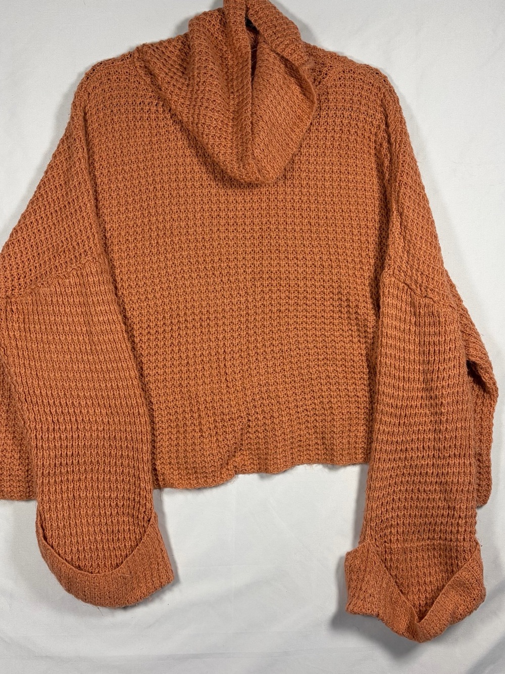 SHEIN Rust Cropped Waffle-Knit Turtleneck Sweater
